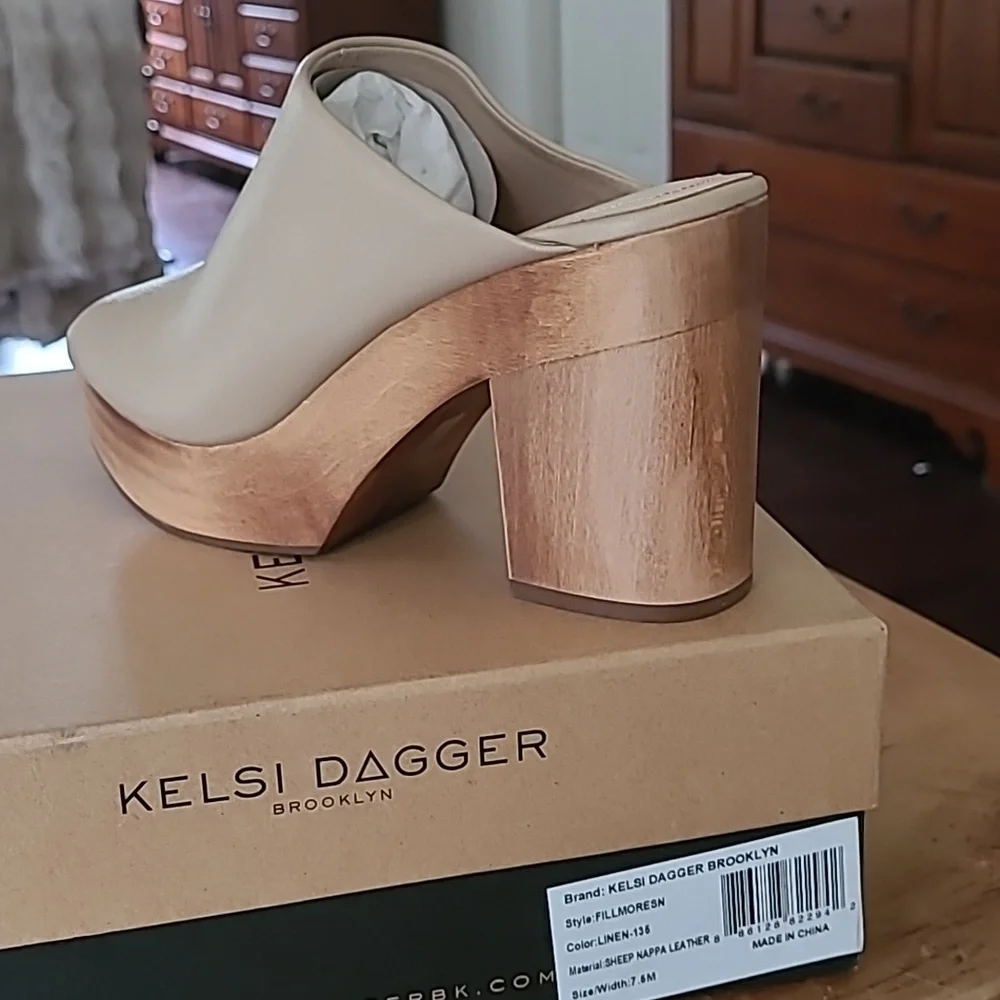 NIB Kelsi Dagger Sheep Napa Leather Nude Tan Wooden Platform 7.5 Bundle Discount
